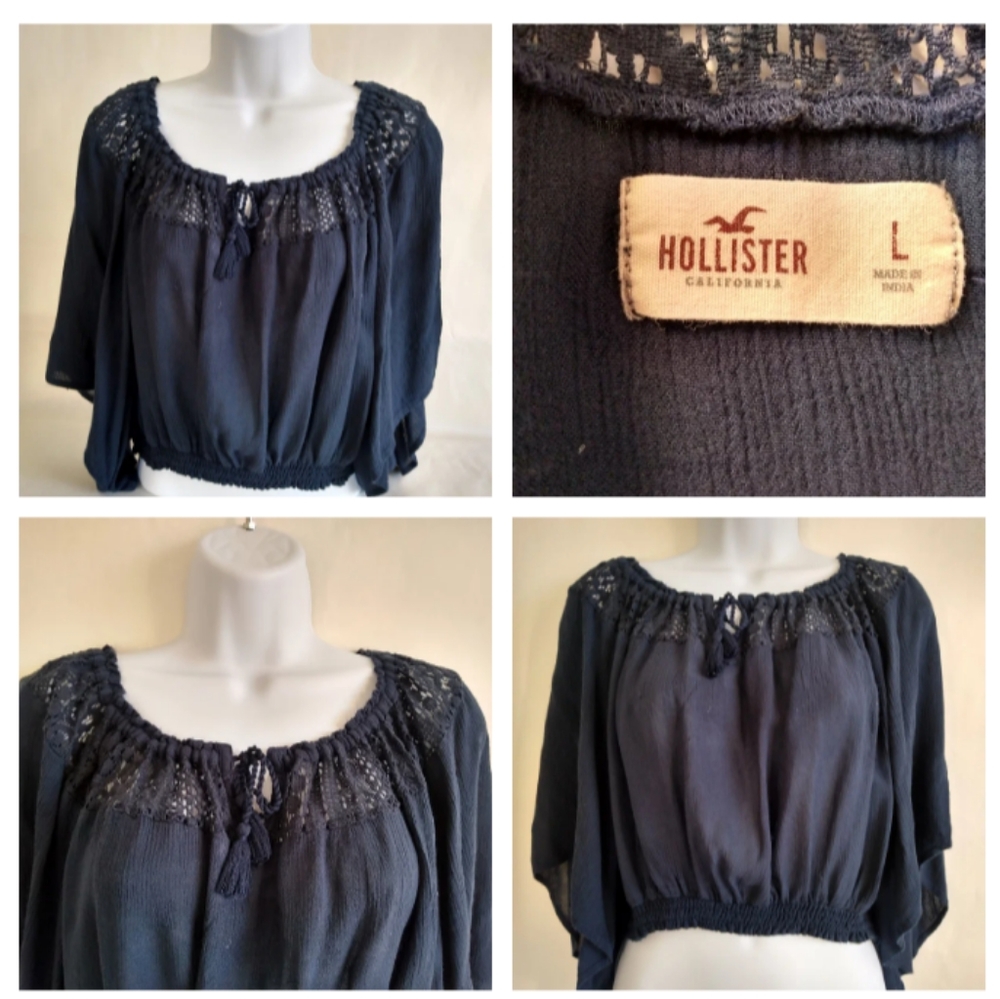 Women's Crop top Hollister navy blue size largeHollister Navy Blue Crop Top wit
